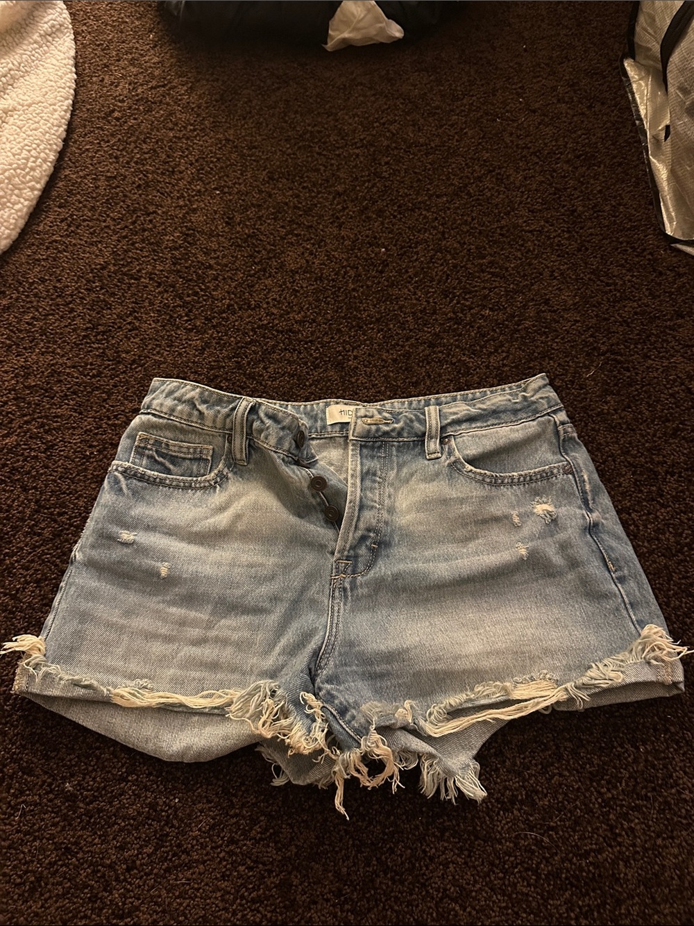 Light Blue Frayed Hem Women's Denim Shorts